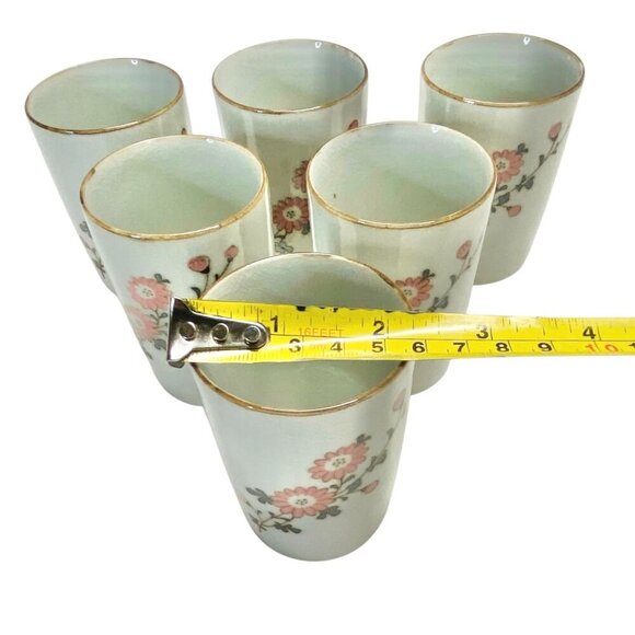 OMC Otagiri Japan Pink Floral Japanese Teacups Sake Cups 6PC Set MCM Vintage - Picture 9 of 11